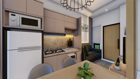 Dapur dan ruang makan rumah Bumi Citra Regency Serpong dengan kitchen set dan lantai granite tile 60x60