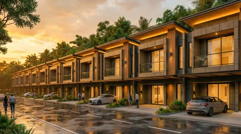 Deretan rumah Bumi Citra Regency Serpong pada cahaya keemasan menjelang petang