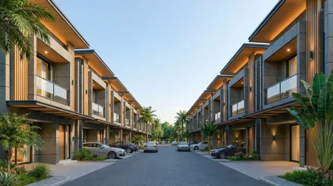 Jalan kawasan Bumi Citra Regency Serpong dengan pohon palem di sepanjang tepi jalan