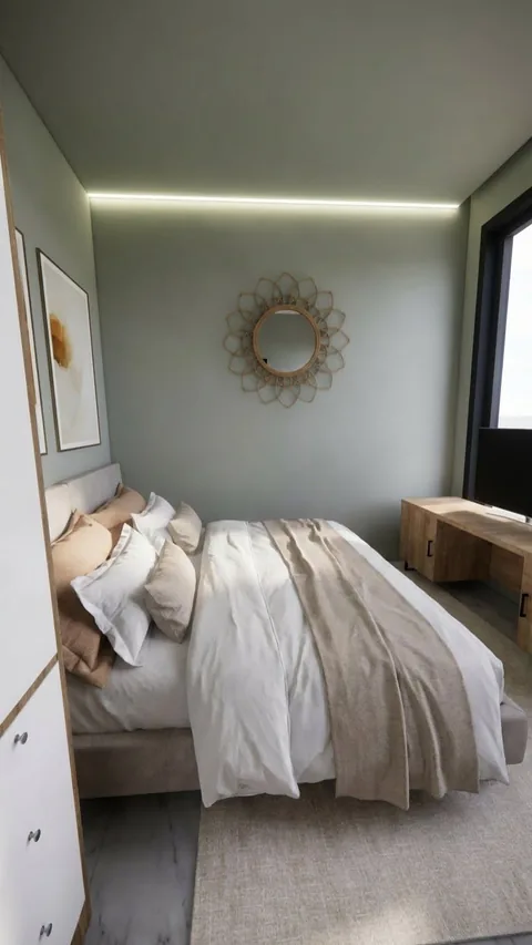 Ilustrasi kamar tidur dengan hiasan dinding untuk unit Bumi Citra Regency Serpong