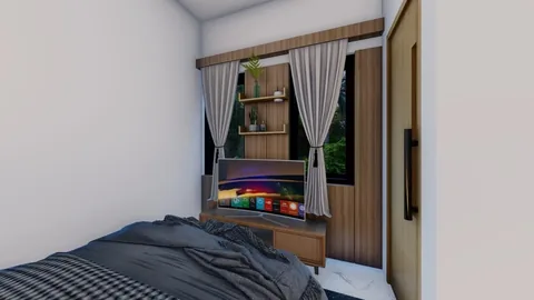 Kamar tidur rumah Bumi Citra Regency Serpong dengan jendela dan tirai